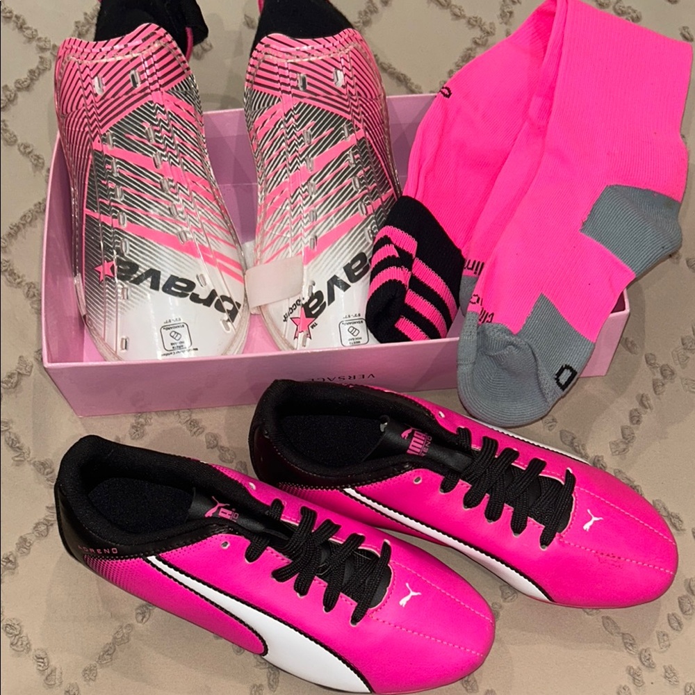 Puma Pink and Black Soccer Cleats with Socks